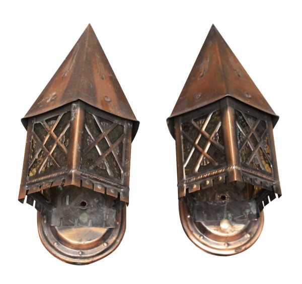 Sconces & Wall Lighting - Pair of Tudor Copper Lantern Wall Sconces