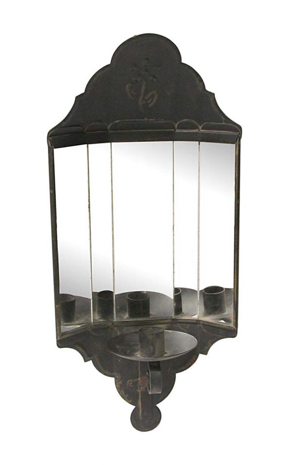 Sconces & Wall Lighting - Primitive Floral Motif Mirrored Back Candle Wall Sconce