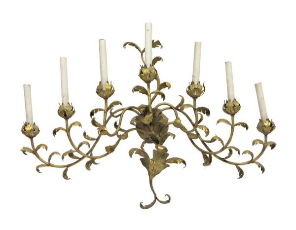 Sconces & Wall Lighting - Vintage 7 Arm Gold Painted Oversized Wall Sconce