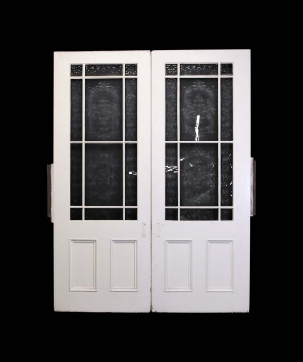 Standard Doors - 19th Century Etched 12 Lites White Swinging Double Doors 113 x 85