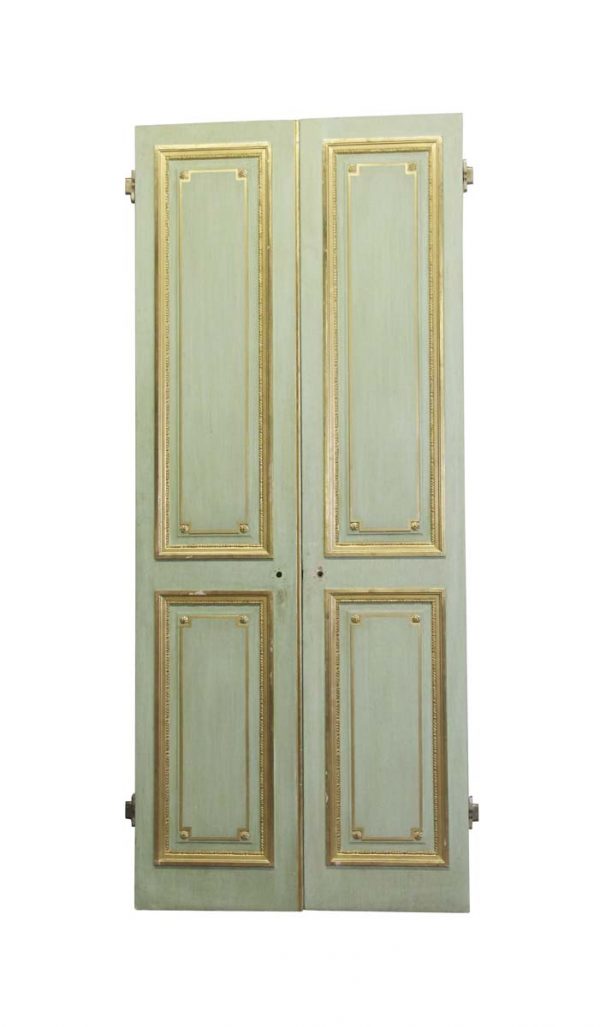 Standard Doors - Vintage Raised Pane Green & Gold Double Doors 89 x 37.75