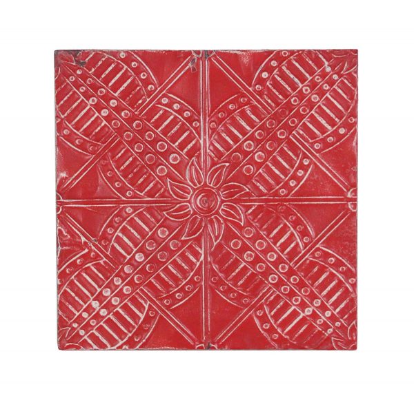 Tin Panels - Red Antique Tin Panel with Center Flower