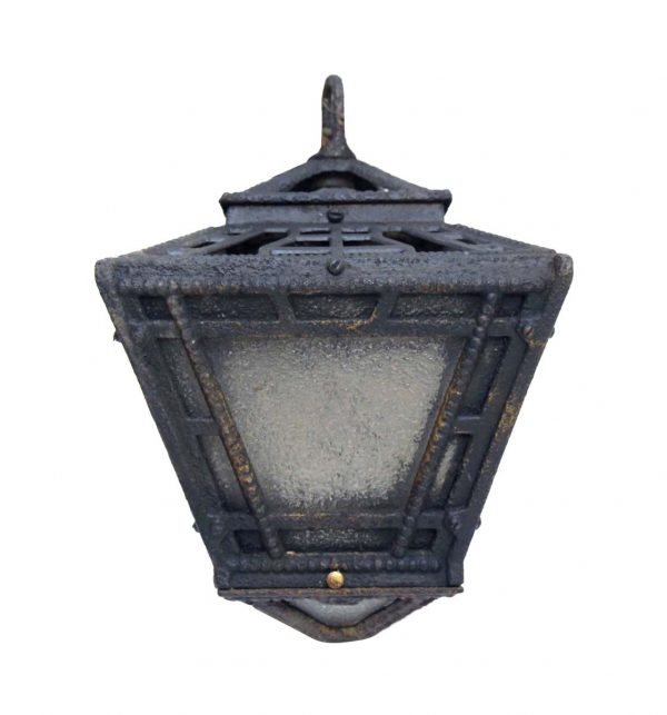 Wall & Ceiling Lanterns - 1910s Arts & Crafts Iron Exterior Lantern with Frosted Glass
