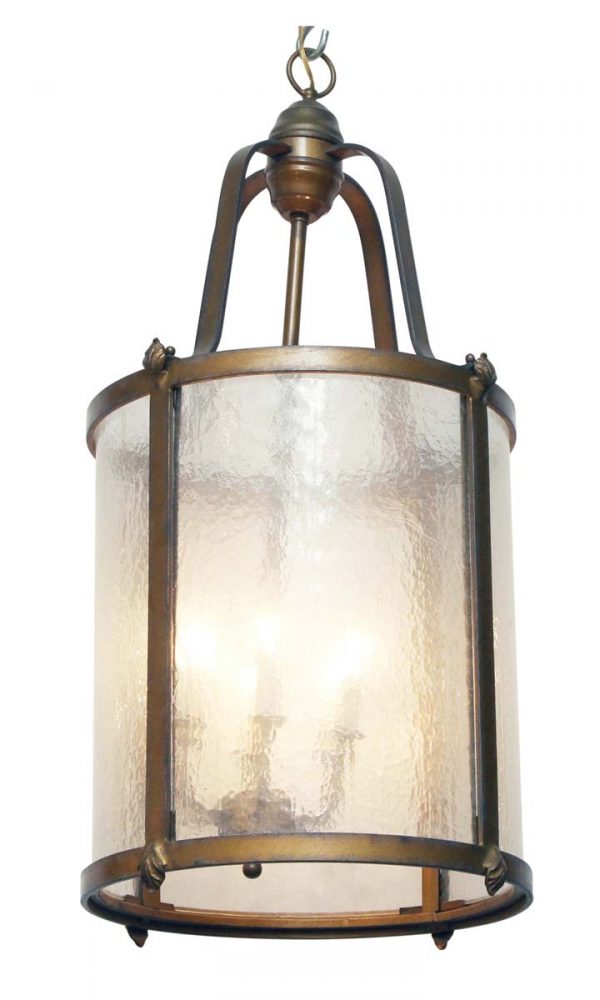 Wall & Ceiling Lanterns - 1920s Traditional Seeded Glass & Bronze Ceiling Lantern