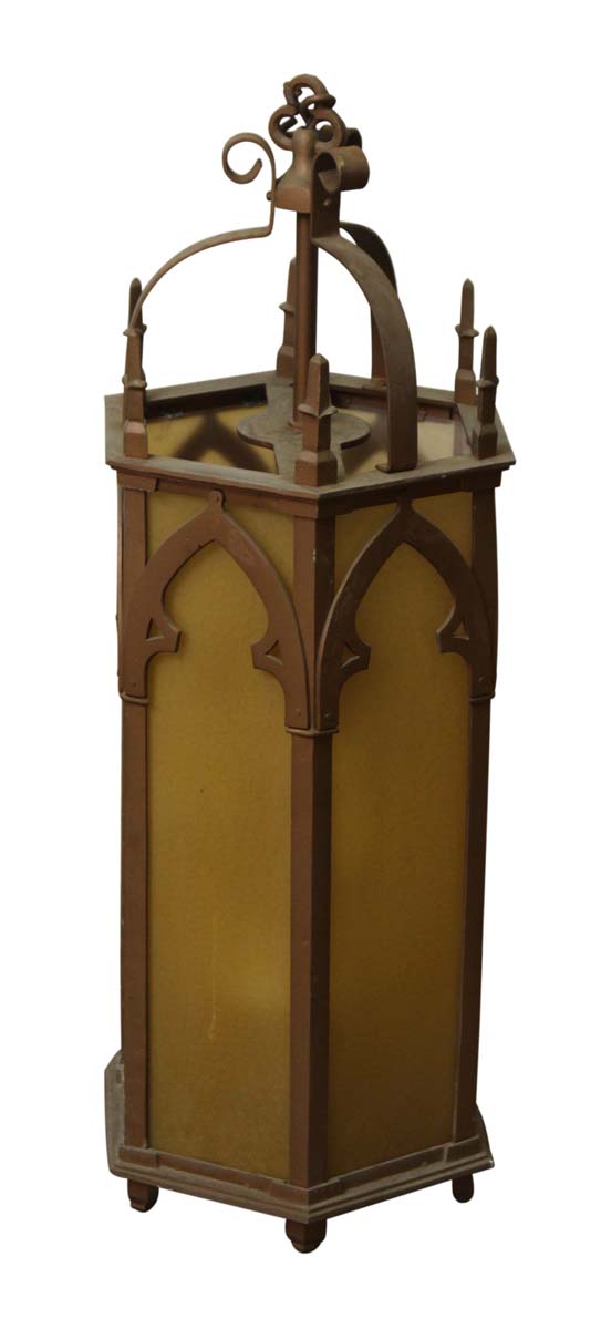 Wall & Ceiling Lanterns - Antique Brass Gothic Amber Textured Glass Ceiling Lantern