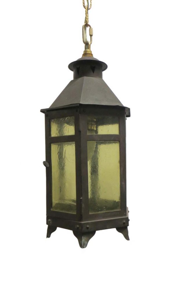 Wall & Ceiling Lanterns - Antique Iron & Glass Arts & Crafts Ceiling Lantern