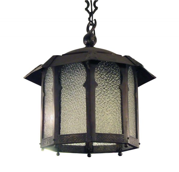Wall & Ceiling Lanterns - Antique Tudor Gothic Pebbled Glass Ceiling Lantern