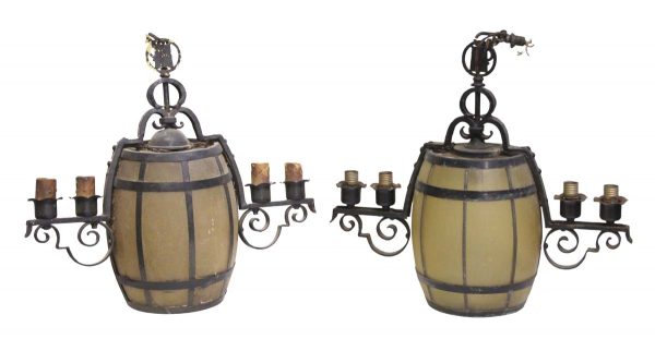 Wall & Ceiling Lanterns - Pair of Barrel Arts & Crafts Hanging Lanterns