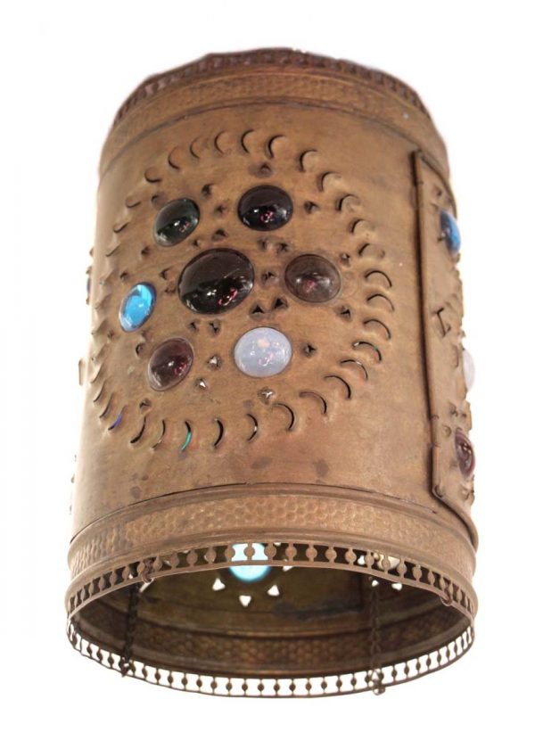 Wall & Ceiling Lanterns - Primitive American Punched Tin Colored Jewels Lantern Pendant