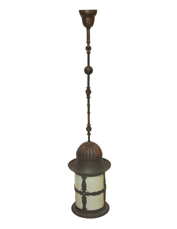 Wall & Ceiling Lanterns - Restored Colonial Copper & Milk Glass Ceiling Lantern