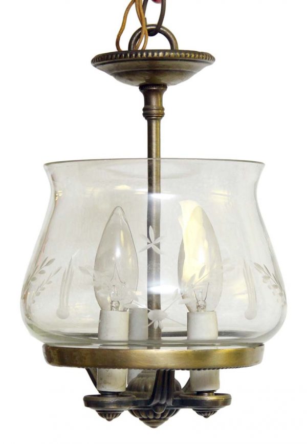 Wall & Ceiling Lanterns - Three Light Etched Shade Pendant Ceiling Lantern