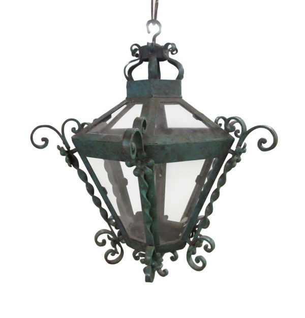 Wall & Ceiling Lanterns - Traditional Green Wrought Iron Ceiling Lantern
