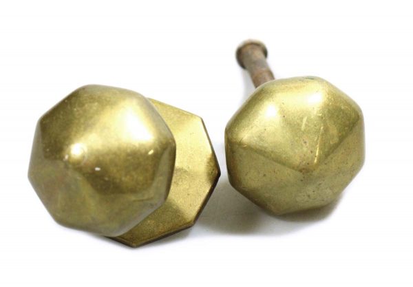 Cabinet & Furniture Knobs - Pair of Large Arts & Crafts Brass Octagon Fixed Drawer Knobs