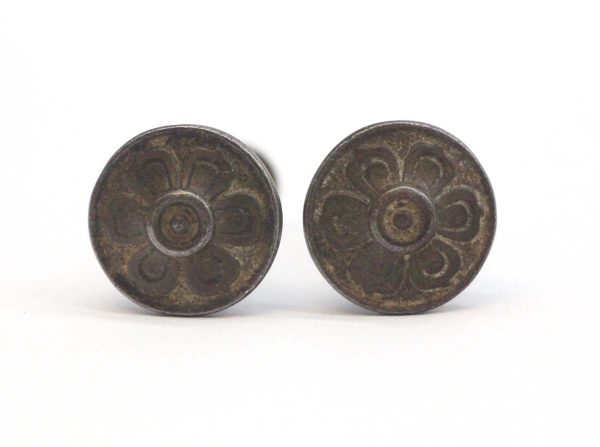 Cabinet & Furniture Knobs - Pair of Victorian 6 Fold Cast Iron Floral Cabinet Knobs