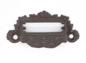 Antique Cast Iron 3.5 in. Victorian Label Bin Pull | Olde Good Things