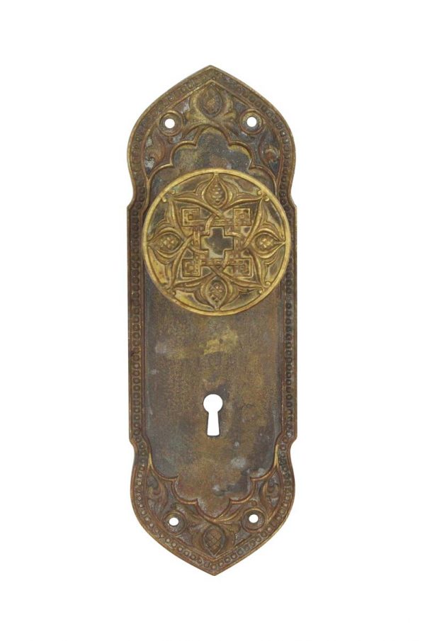 Door Knob Sets - Vintage Yale & Towne Bronze Gothic Door Knob & Plate Set
