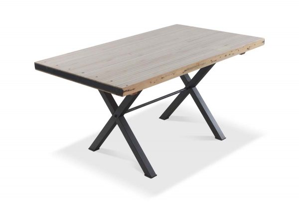 Farm Tables - Handmade Natural Bowling Alley Steel Base Dining Table