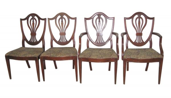 Kitchen & Dining - Set of Four Classic Upholstered Walnut Arm Chairs