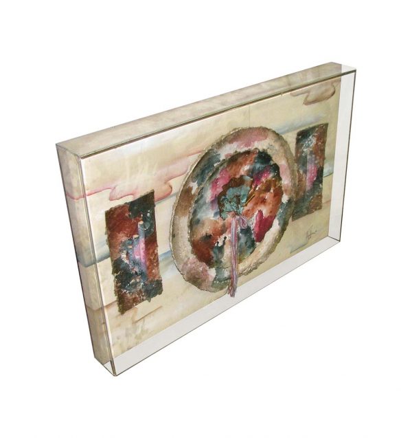 Paintings - Vintage Abstract Mixed Media Encased in an Acrylic Frame