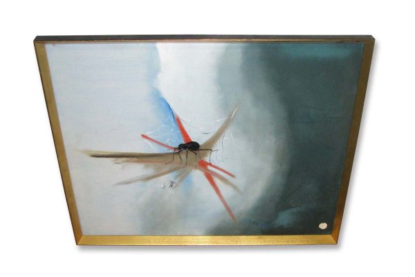 Paintings - Vintage Gold Frame Spider on Web Painting