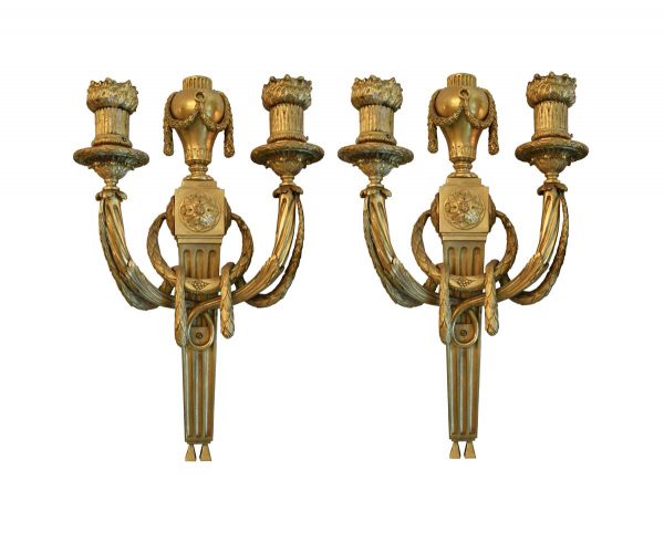 Sconces & Wall Lighting - Pair of 1940s French Caldwell 2 Arm Bronze Wall Sconces
