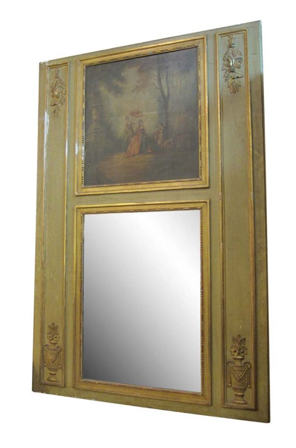 Antique Mirrors - Antique Victorian Over Mantel Mirror with Painting