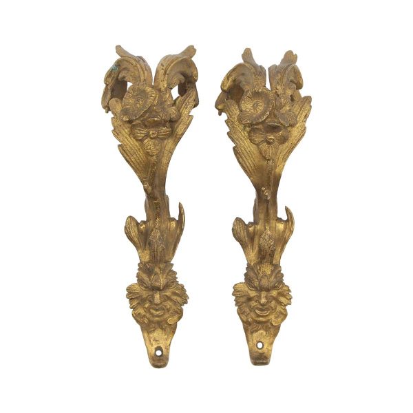 Applique - Pair of Antique Bronze Floral Figural Appliques