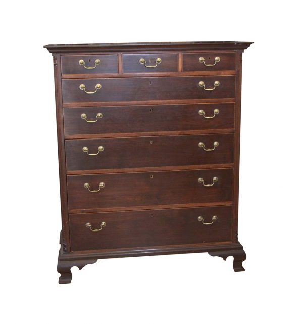 Bedroom - 1800s 8 Drawer Dresser with Dovetail Joints & Top with Original Brass Hardware and Key