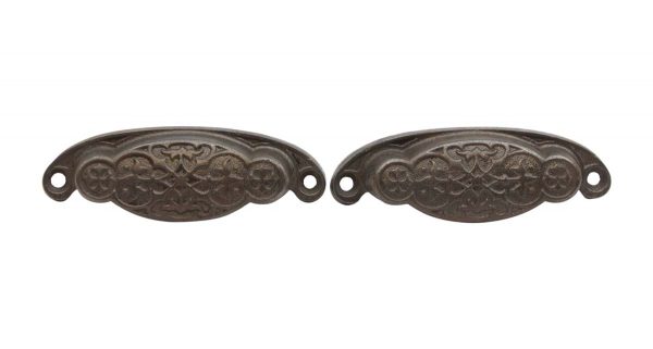 Cabinet & Furniture Pulls - Pair of 4 in. Antique Cast Iron Victorian Bin Pulls