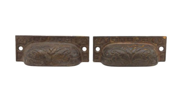 Cabinet & Furniture Pulls - Pair of Antique 3.5 in. Victorian Cast Iron Drawer Cup Pulls