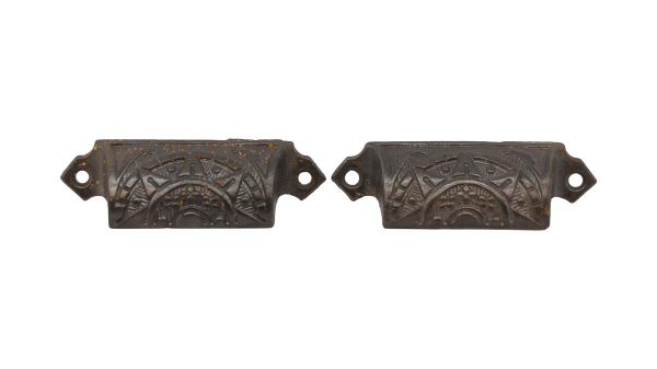 Cabinet & Furniture Pulls - Pair of Antique 4 in. Cast Iron Aesthetic Drawer Bin Pulls