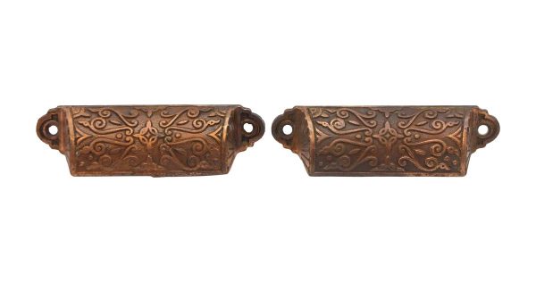 Cabinet & Furniture Pulls - Pair of Ornate Victorian Cast Iron Bin Pulls