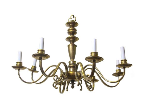 Chandeliers - Antique 8 Arm Brass Colonial Style Chandelier