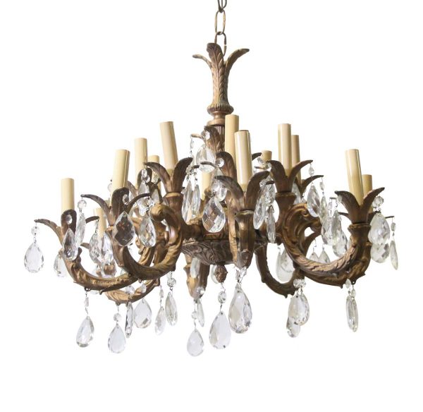 Chandeliers - Antique Cast Brass 16 light Chandelier with Crystal