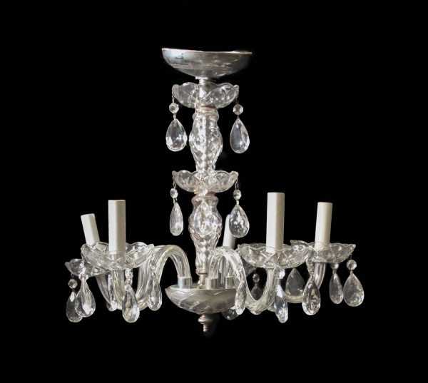 Chandeliers - Antique Petite Crystal 5 Arm Powder Room Etched Chandelier