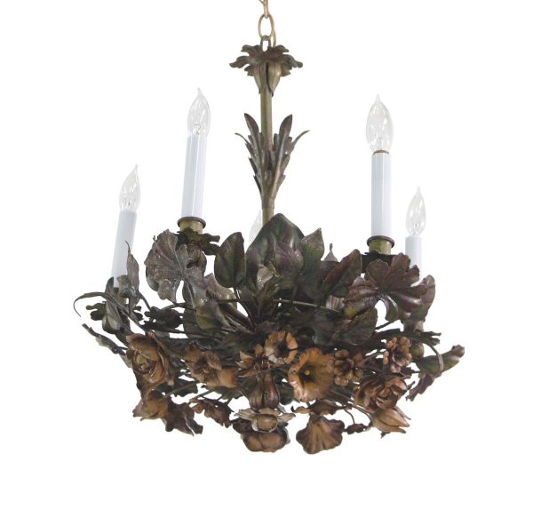 Chandeliers - Antique Wrought Iron Italian Floral 5 Arm Chandelier