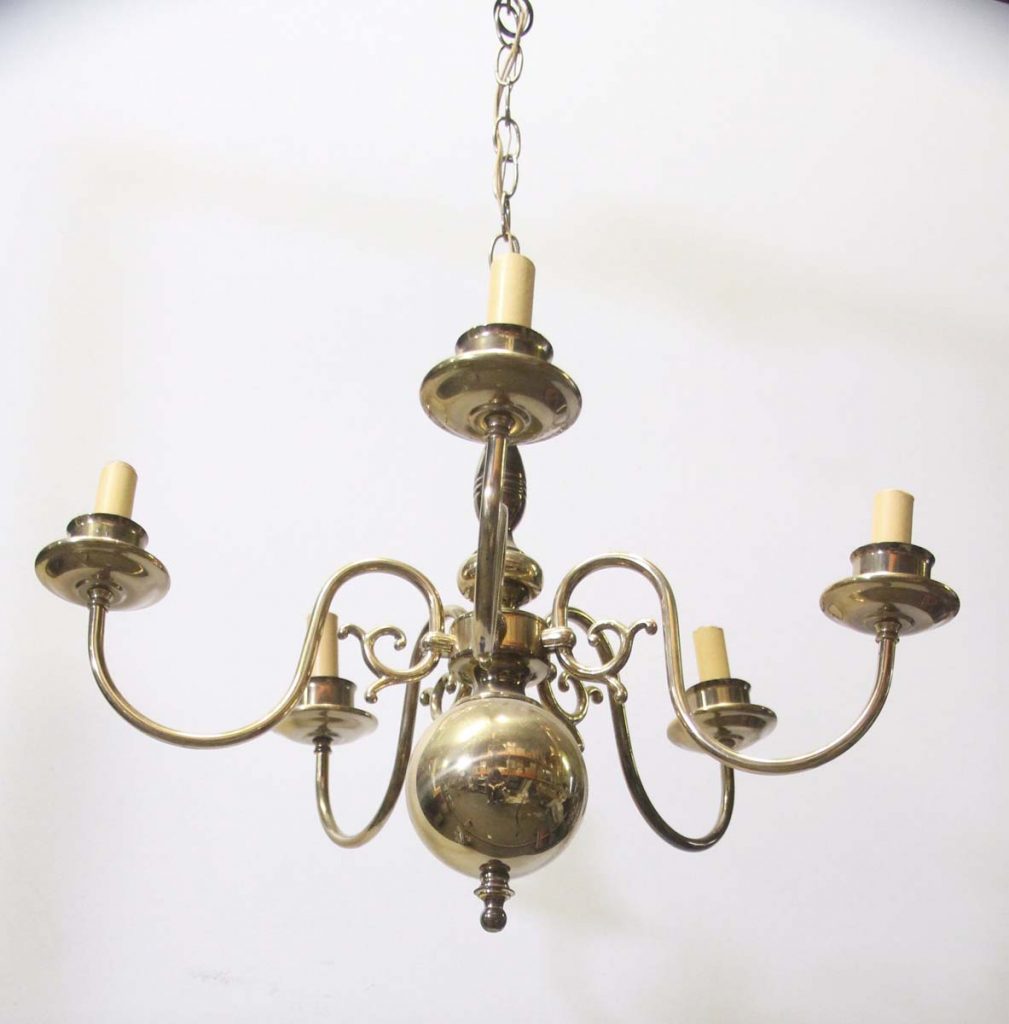 Petite Williamsburg Polished Brass 5 Arm Chandelier | Olde Good Things