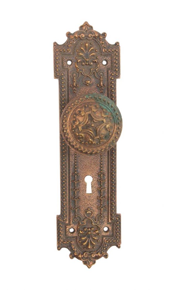Door Knob Sets - Antique Corbin Louis XIV Copper Plated Bronze Touraine Door Knob Set