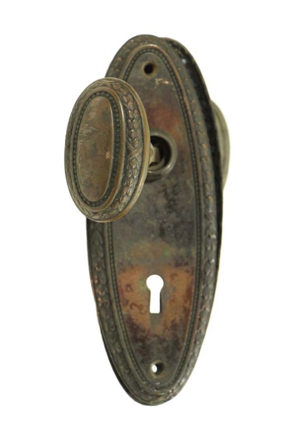 Door Knob Sets - Vintage Japanned Finish Beaded Oval Door Knob Set