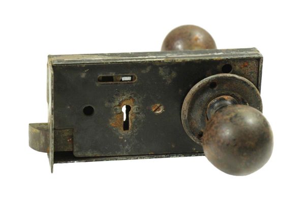 Door Knob Sets - Vintage Round Iron Door Knob Set with Original Rim Lock
