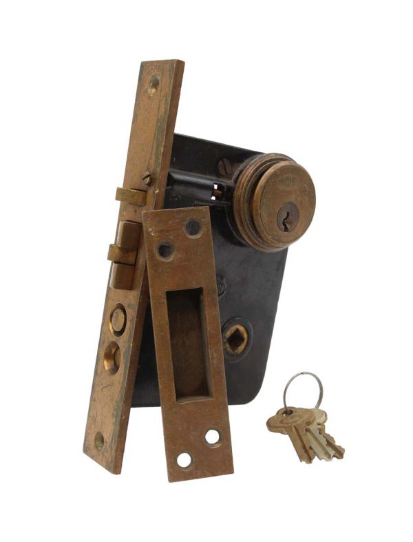 Door Locks - Antique Corbin Cast Iron & Bronze Mortise Door Lock Set