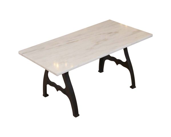 Farm Tables - Handmade White Vein Marble Cast Iron Legs Coffee Table