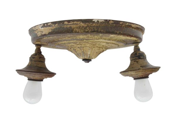 Flush & Semi Flush Mounts - Antique Distressed Brass 2 Light Pan Flush Mount