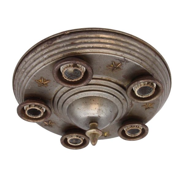Flush & Semi Flush Mounts - Antique Steel Pan Flush Mount Light with Brass Star Accents