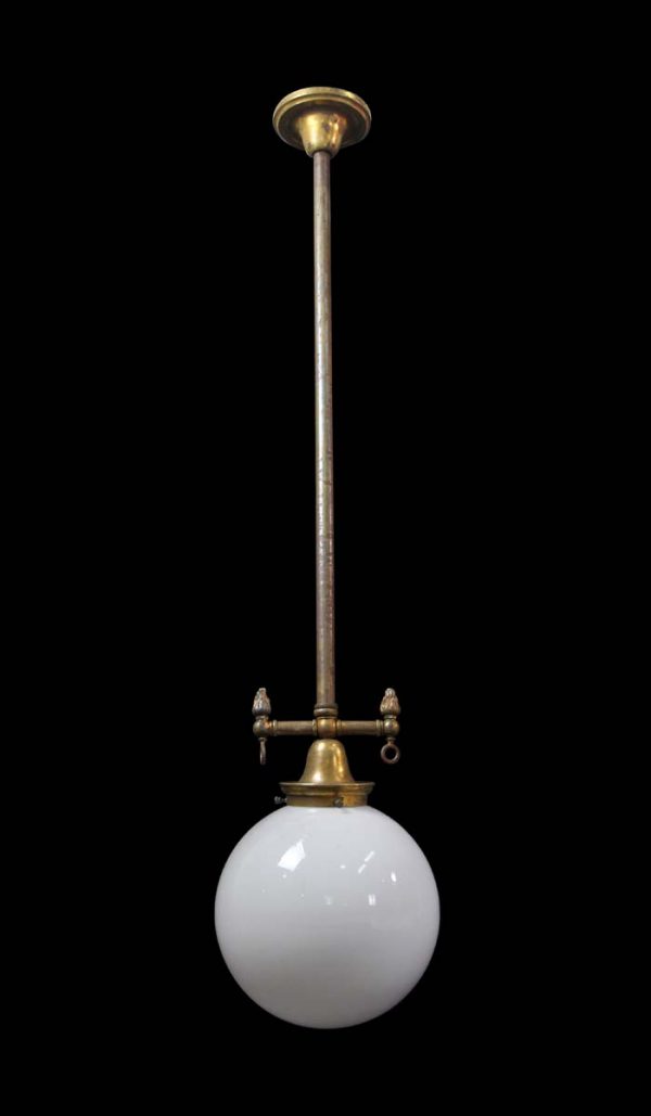 Globes - Antique Opaline & Brass Pole Pendant Light