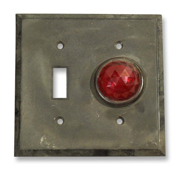 Lighting & Electrical Hardware - Brown Plastic Single Switch Cover with Red Jewel Light