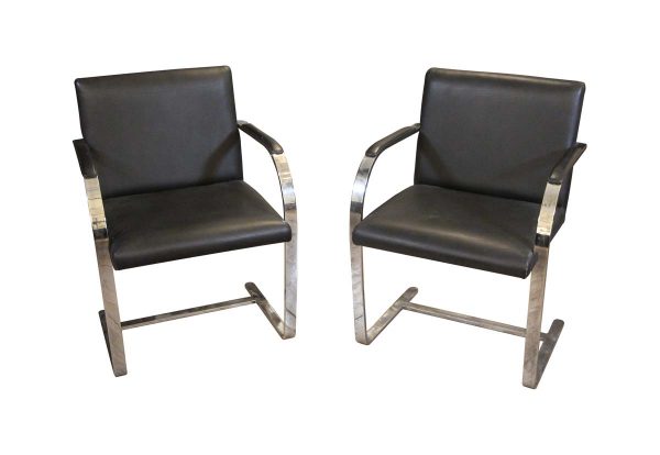 Living Room - Pair of Modern Chrome & Leather Arm Chairs by Preview Furniture