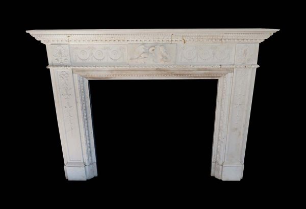 Mantels - Antique Carved White Marble Mantel with the Story of Leda & the Swan