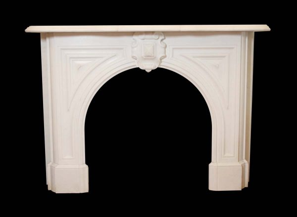 Mantels - Highly Detailed 1900 Hand Carved White Statuary Arched Marble Mantel