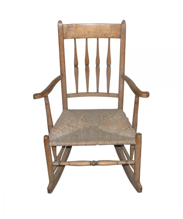 Patio Furniture - Antique Wicker Seat Wood Porch Rocker